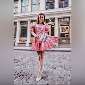 Love shack fancy X target collab mini floral orange dress with puff sleeves